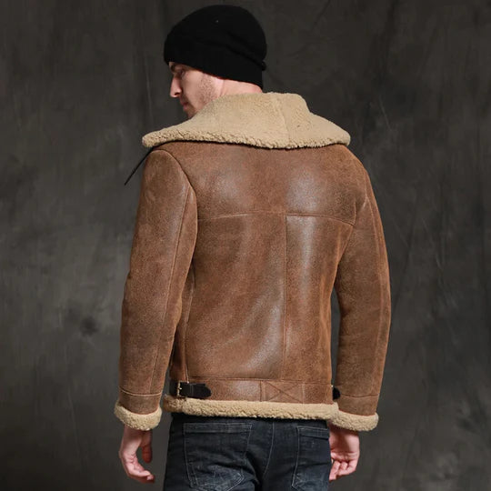 Mens Brown Short Sheepskin Fur Shearling Leather Jacket