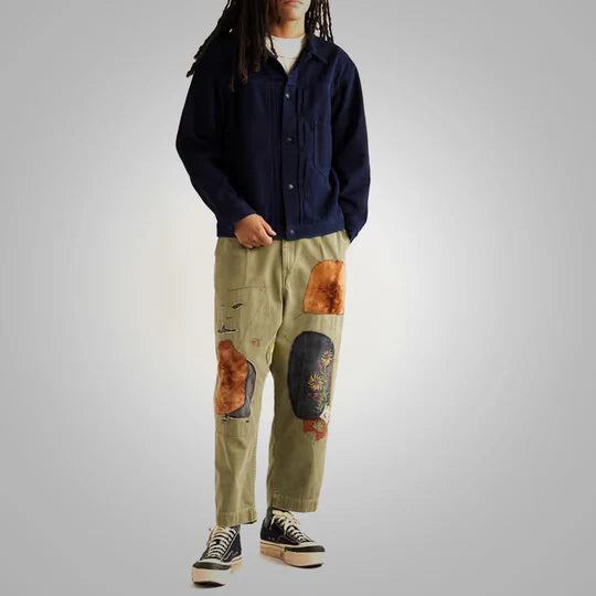 Mens Indigo Suede Leather Trucker Jacket