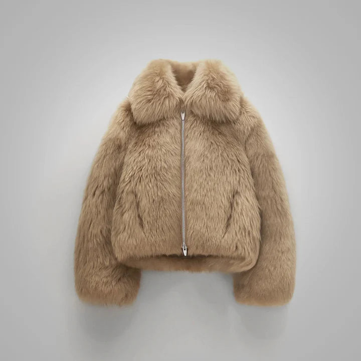 Brown Womens Genuine Shearling Leather Jacket