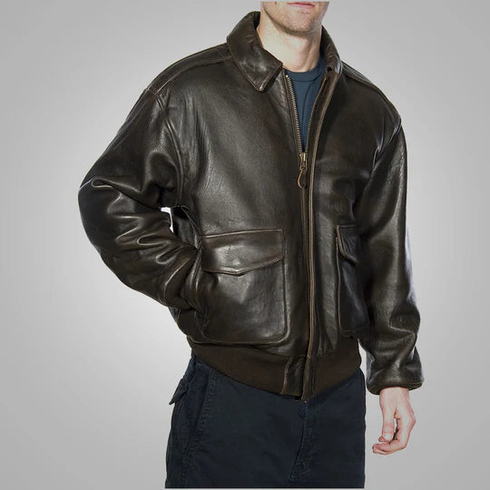 Mens Vintage Lambskin A2 Brown Flight Leather Jacket