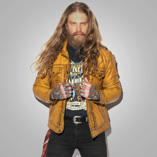 Mens Brown Four Pocket Distressed Leather Jacket