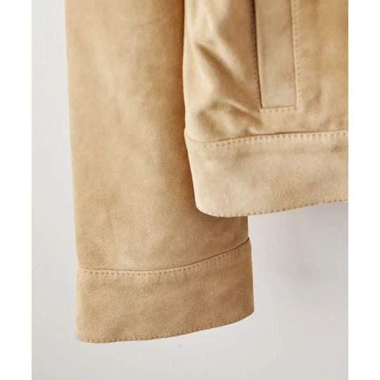 Mens Cream Brown Suede Leather Shirt Jacket