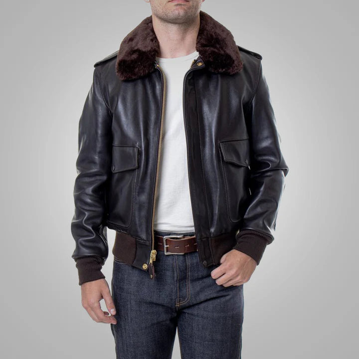 Brown A2 RAF Cowhide Leather Flight Bomber Jacket