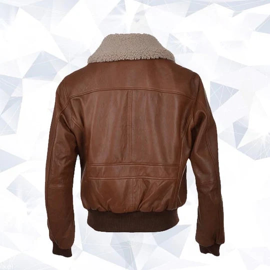 Aviator Fur Collar Brown Sheepskin Leather Jacket