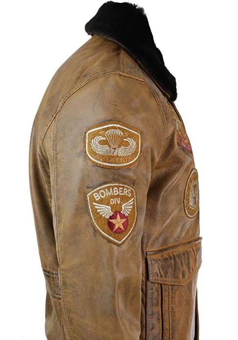 Aviator Mens Fur Collar Bomber Leather Jacket