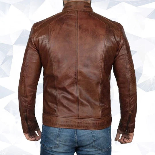 Mens Cognac Brown Distressed Motorcycle Leather Jacket