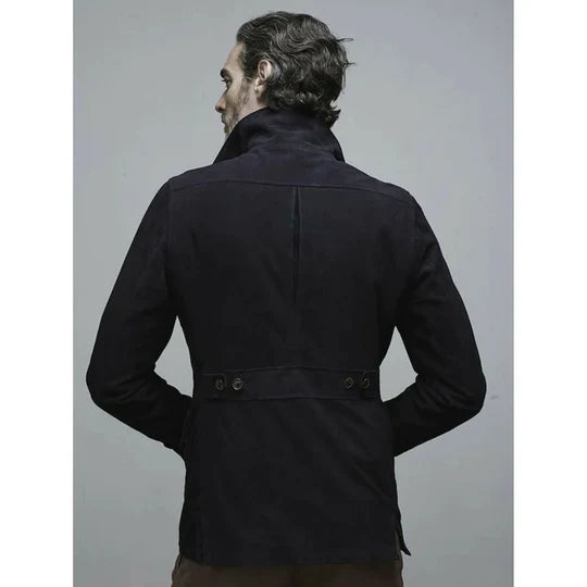 Mens Blue Suede Leather Bomber Jacket Shirt Style