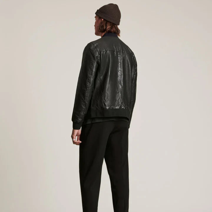 Black Lambskin Leather Bomber Jacket with Eco Finish