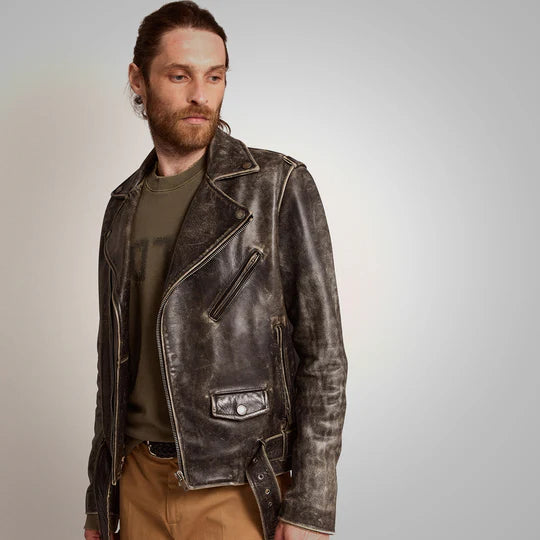 Men Fine Grain Distressed Lambskin Leather Jacket