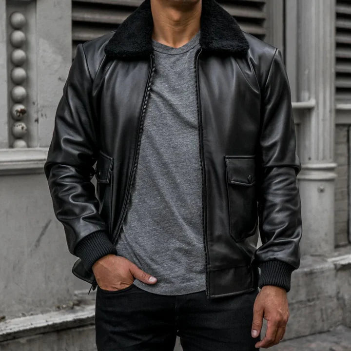Black G-1 Flight Lambskin Leather Bomber Jacket