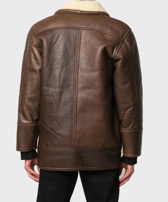Mens Vintage Brown Shearling Leather Jacket