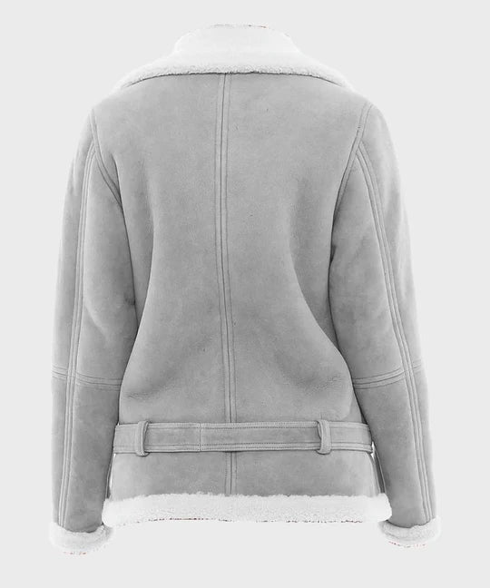 Womens Grey Suede Shearling Leather Jacket