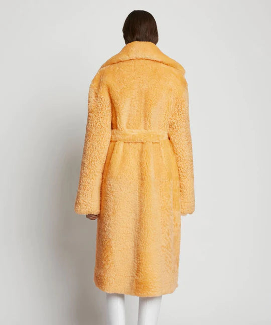 Womens Apricot Soft Curly Fur Shearling Long Coat Cozy & Stylish