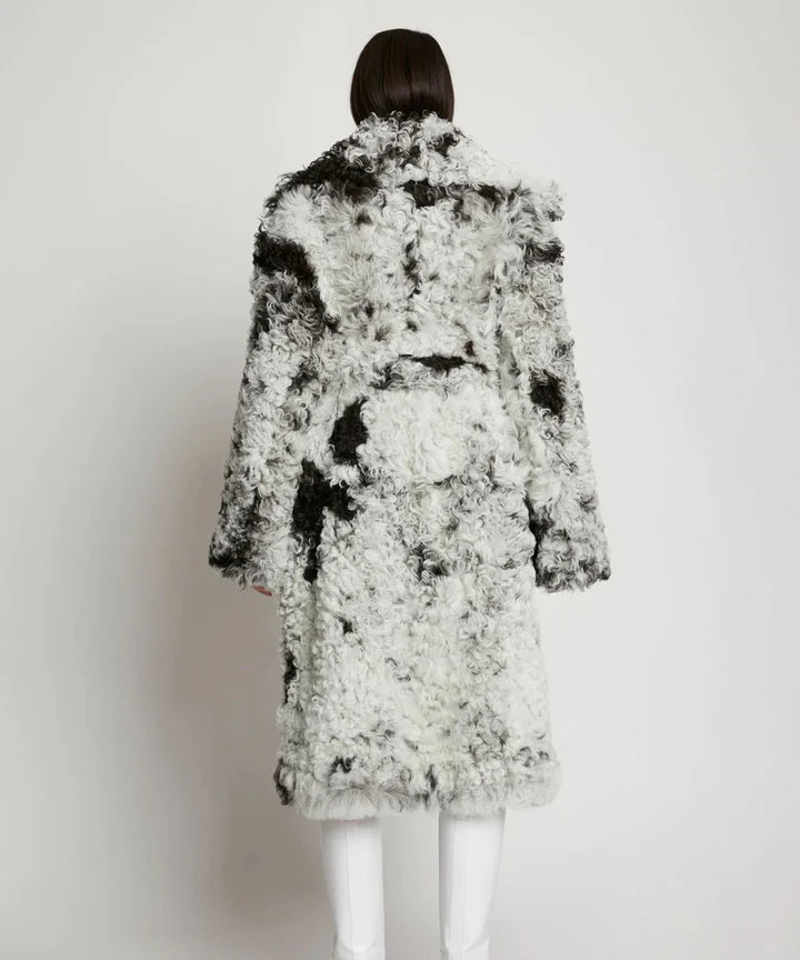 Black and White Fur Shearling Long Coat Women