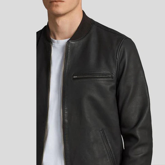 Wilt Black Lambskin Bomber Leather Jacket