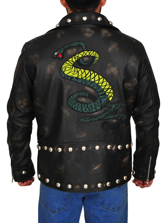 Men Distressed Brown Snake Leather Jacket