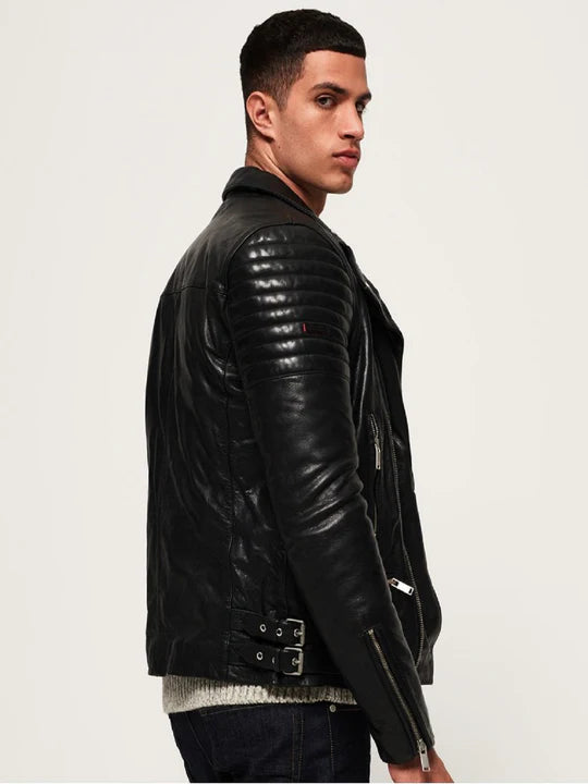 Black Classic Leather Biker Jacket for Men