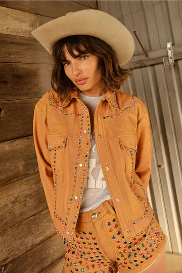 Womens Brown Silver Spiked Studded Retro Motorcycle Leather Jacket