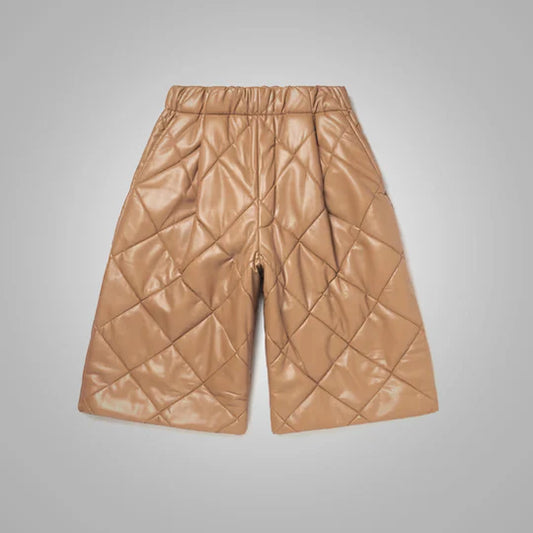 Mens Camel Vegan Leather Shorts