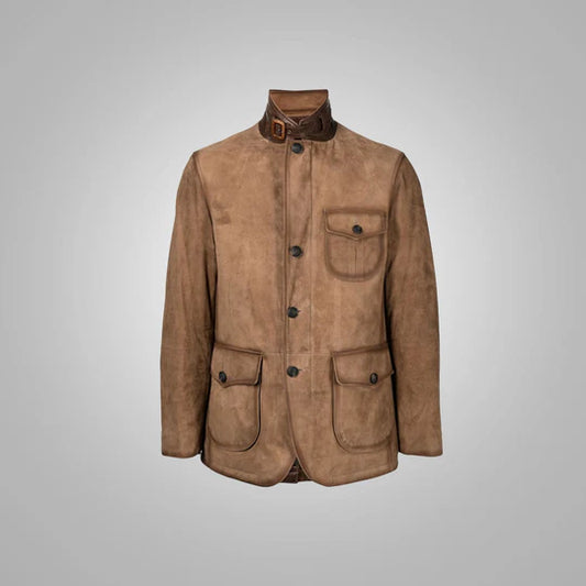 Mens Brown Suede Leather Blazer Jacket