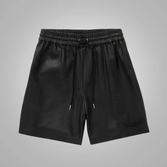 Mens Black Lambskin Leather Shorts