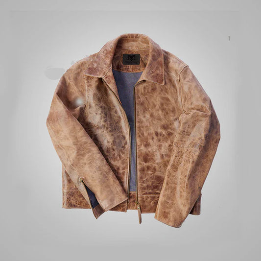 Men Brown Vintage Distressed Real Leather Two Pocket Jacket