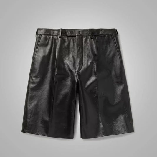 Mens Black Leather Shorts Premium Cowhide Fashion
