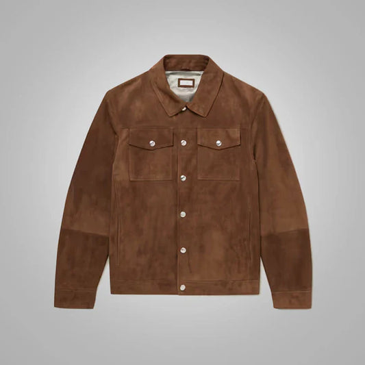 Mens Brown Lambskin Leather Trucker Jacket