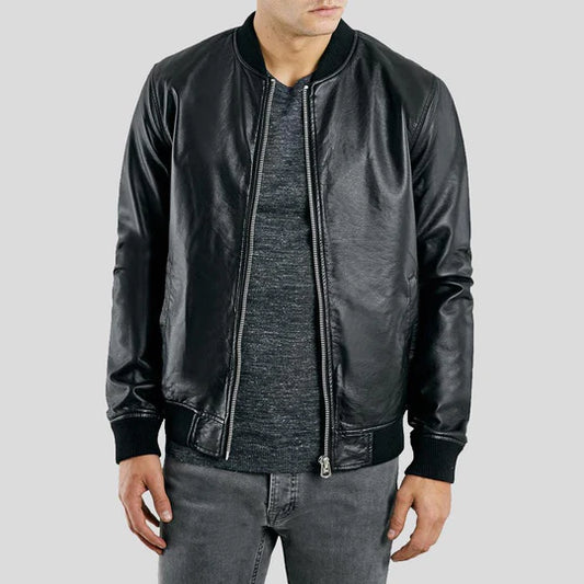 Bailei Black Classic Bomber Leather Jacket