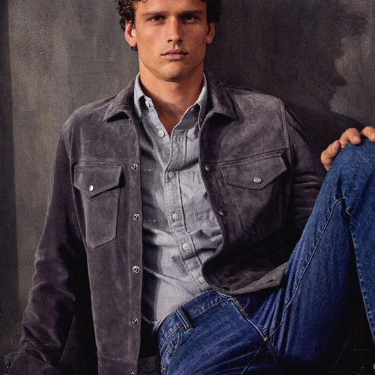 Mens Chocolate Charcoal Suede Leather Bomber Jacket