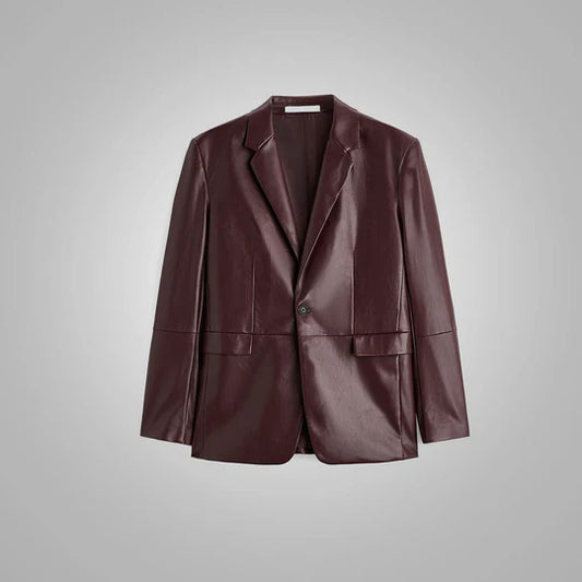 Mens Brown Long Sleeves Leather Blazer Classic Style