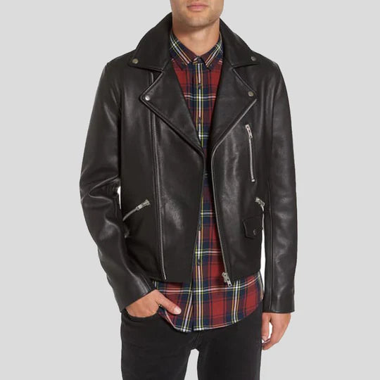 Caden Black Lambskin Biker Leather Jacket