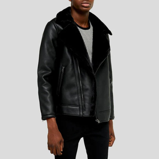 Bard Black Fur Collar Leather Jacket