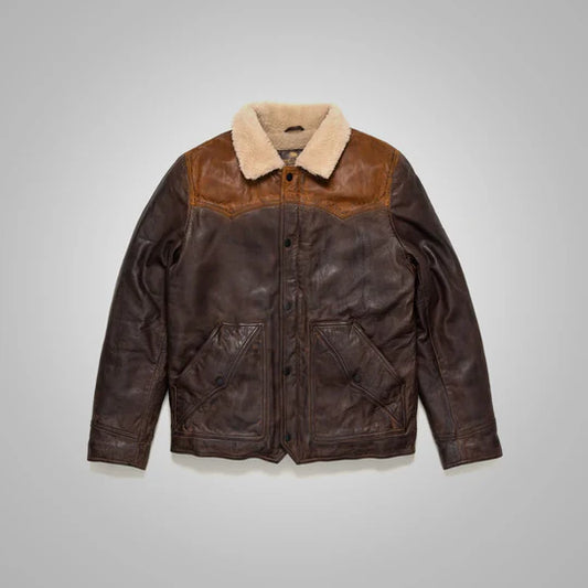 Mens Chocolate Brown Western Suede Bomber Leather Jacket