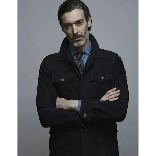 Mens Blue Suede Leather Bomber Jacket Shirt Style