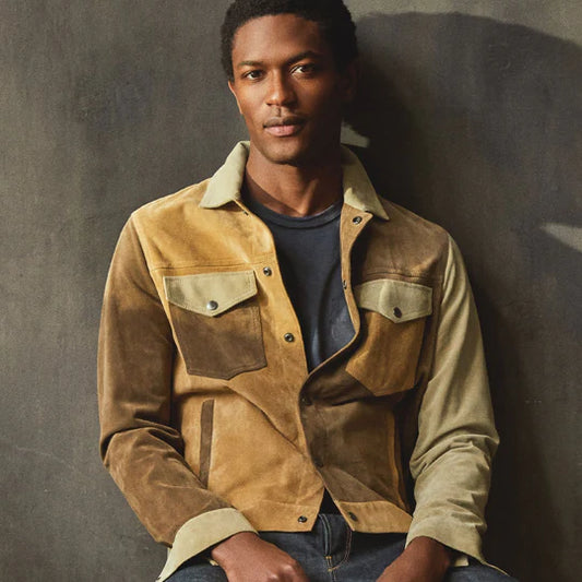 Mens Suede Leather Biker Shirt Jeans Jacket