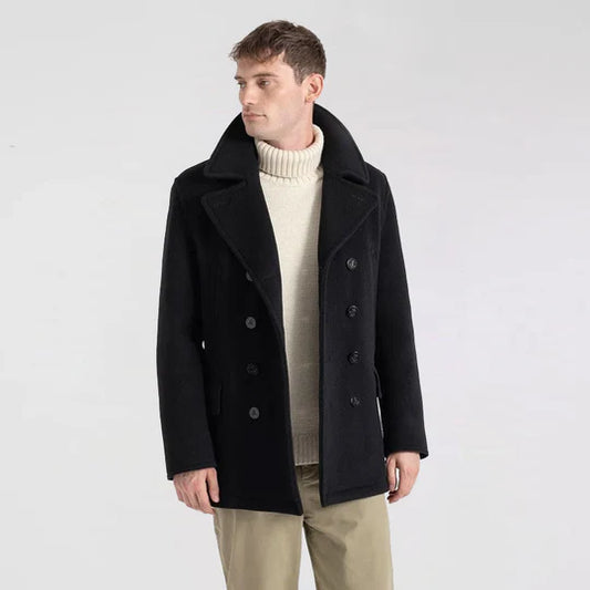 Mens Wool Black Navy Peacoat