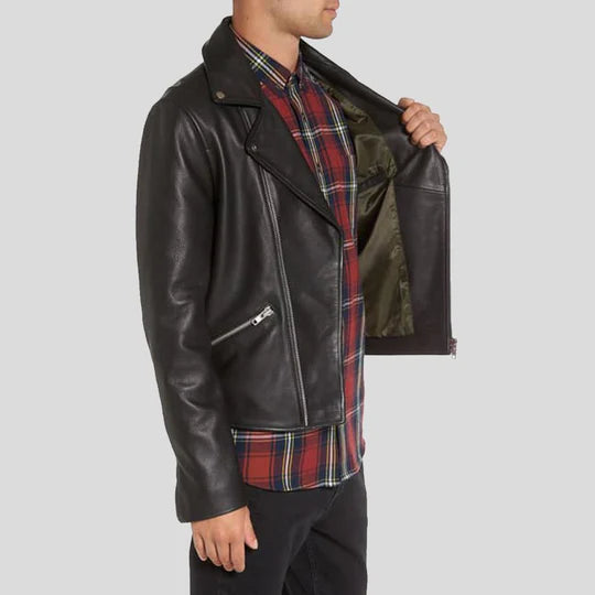 Caden Black Lambskin Biker Leather Jacket