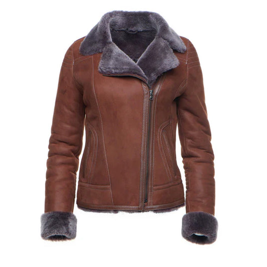 Reyna Tan Sheepskin Shearling B3 Bomber Jacket