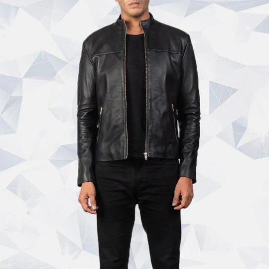 Adornica Black Mens Leather Biker Jacket