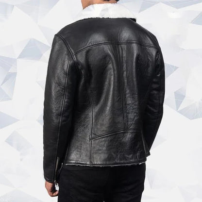 Alberto White Shearling Black Leather Jacket for Men