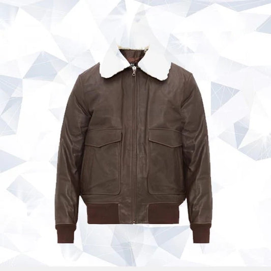 Aviator Leather Jacket with Removable Collar