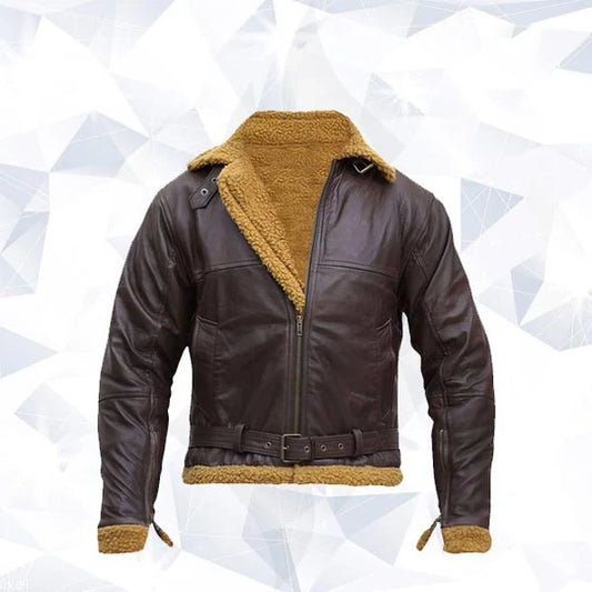 B3 Men Flying Aviator Shearling Sheepskin Bomber Jacket