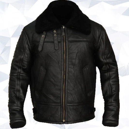B3 Aviator Sheepskin Black Bomber Jacket for Men