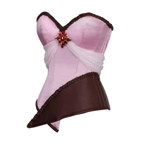 Adrion Pink Satin and Faux Leather Braided Trimming Corset