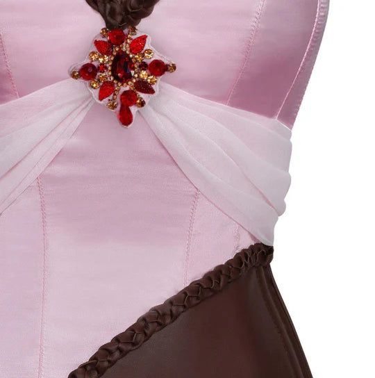 Adrion Pink Satin and Faux Leather Braided Trimming Corset