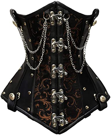Steampunk Brown Underbust Corset with Brocade and Chains