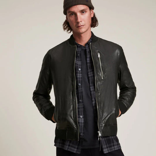 Black Lambskin Leather Bomber Jacket with Eco Finish