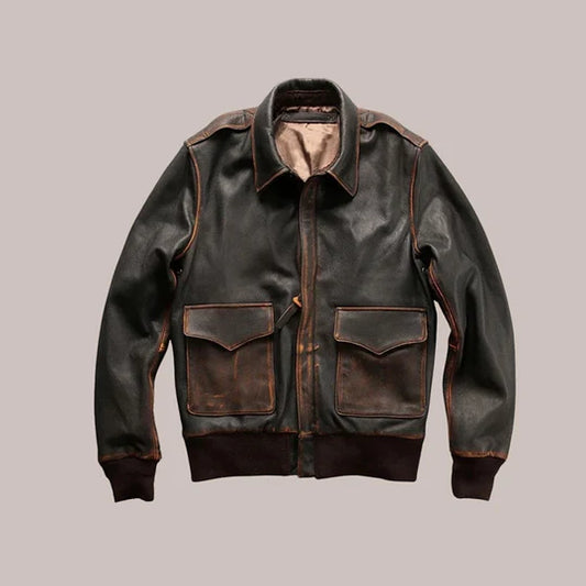 Distressed Brown A2 Aviator Military Leather Bomber Jacket