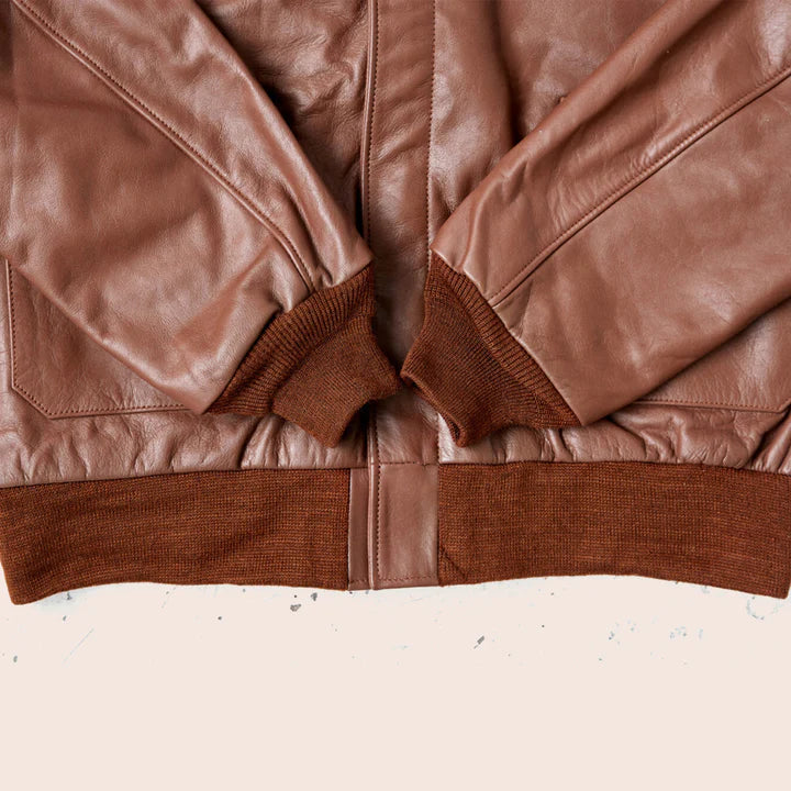 A2 Lambskin Brown Leather Bomber Jacket